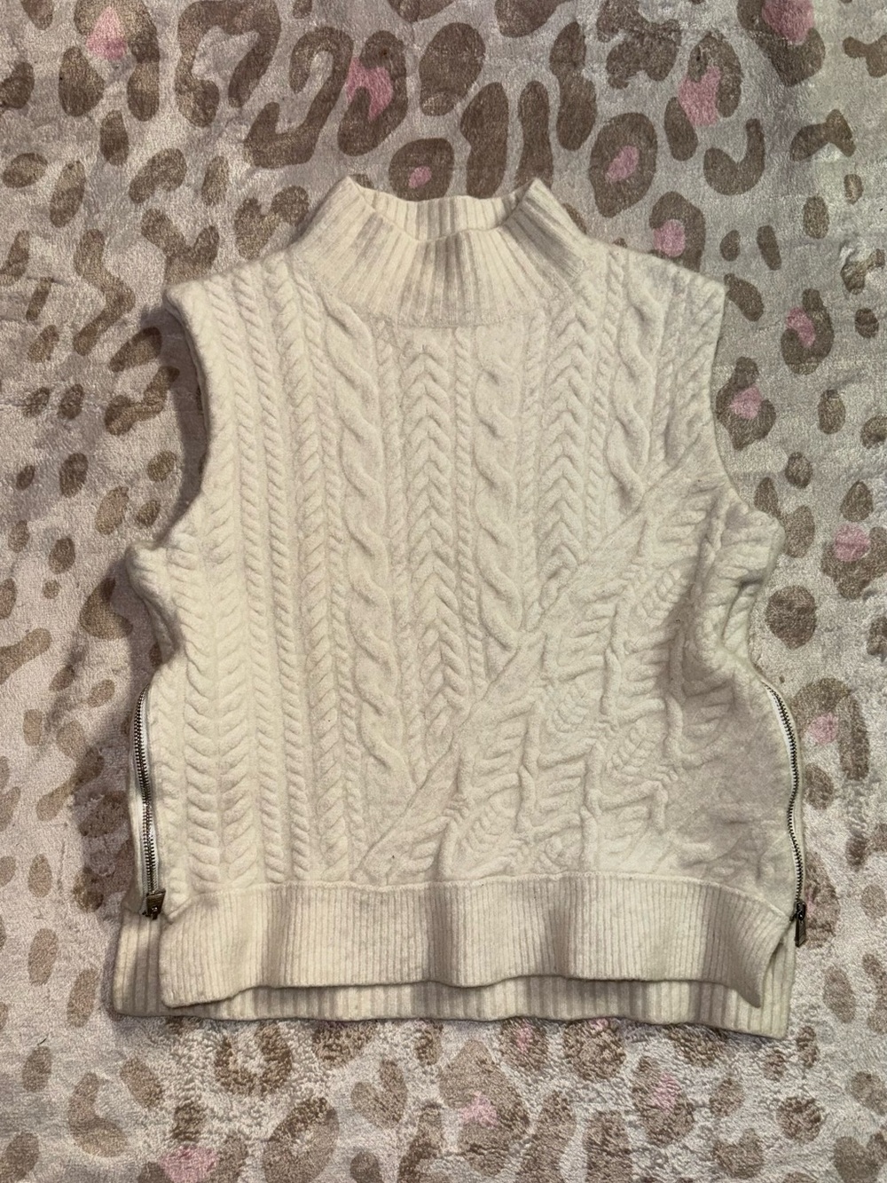 AllSaints Arvid Tank Cream Cable Knit Mock Neck Sweater Vest